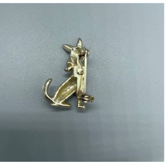 Vintage Gold Tone Cat Brooch Mother of Pearl Face Pink Bow Enamel Detail Pin MCM - Picture 2 of 4